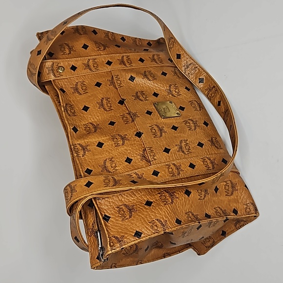 Authentic MCM Monogram Vintage Shoulder Tote Bag Cognac Visetos - Picture 2 of 16